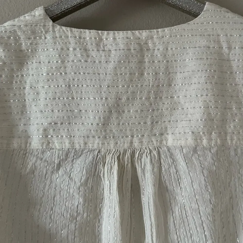 Boden Lurex Smocked Crop Top Ivory Crinkle NEW